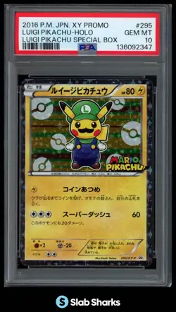 2016 POKEMON JAPANESE XY PROMO #295/XY-P LUIGI PIKACHU HOLO SPECIAL BOX PSA 10 - Image 1