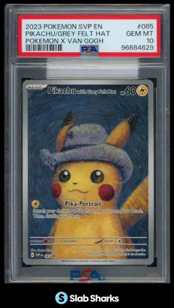 2023 POKEMON BLACK STAR PROMO SVP EN #085 PIKACHU GREY FELT HAT VAN GOGH PSA 10 - Image 1