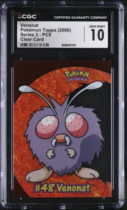 CGC 10 GEM MINT Venonat Topps 2000 Series 3 PC6 Clear Card Pokemon Card - Image 1