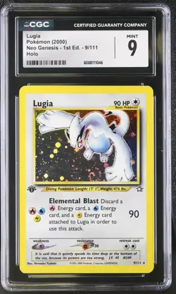 CGC 9 MINT Lugia 2000 Neo Genesis 1st Edition 9/111 Holo SWIRL Pokemon Card - Image 1