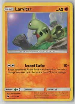 Larvitar 115/214 Pokemon Lost Thunder Common Near Mint Card (NM) 2 - Image 1