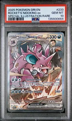 2025 POKEMON DRI EN-DESTINED RIVALS #233 TEAM ROCKET'S NIDOKING EX PSA 10 SIR - Image 1