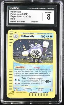 CGC 8 Poliwrath 2002 Expedition 24/165 Holo SWIRL Pokemon Card - Image 1