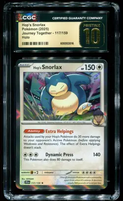 CGC Pristine 10 Hop's Snorlax Holo Rare Journey Together 2025 Pokemon Card #117 - Image 1