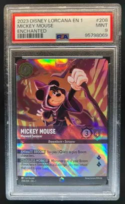 2023 Disney Lorcana Mickey Mouse Wayward Sorcerer Alt Art Enchant 208/204 PSA 9 - Image 1