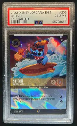 2023 Disney Lorcana Stitch Carefree Surfer Alt Art Enchanted #206/204 PSA 10 - Image 1