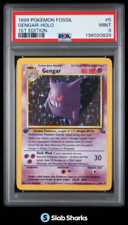 1999 POKEMON FOSSIL 1ST EDITION #5/62 GENGAR HOLO RARE PSA 9 - Image 1