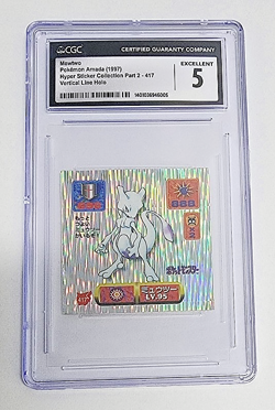 MEWTWO 1997 Pokemon Amada Hyper Sticker Part 2 Vertical Line Holo #417 CGC 5 - Image 1