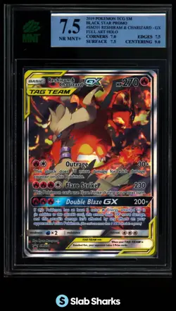 2019 POKEMON BLACK STAR PROMO #SM201 RESHIRAM CHARIZARD GX TAG TEAM FA MNT 7.5 - Image 1