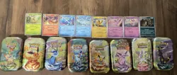 Prismatic Evolutions Set Of 8 Costco Mini Tins and Promo Cards NO PACKS - Image 1