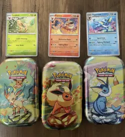 Prismatic Evolutions Set Of 8 Costco Mini Tins and Promo Cards NO PACKS - Image 2