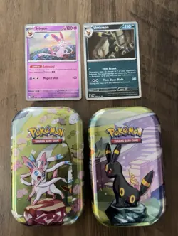 Prismatic Evolutions Set Of 8 Costco Mini Tins and Promo Cards NO PACKS - Image 4