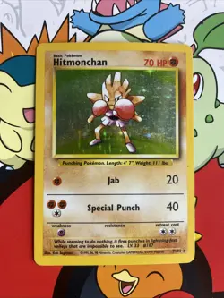 Hitmonchan Base Set Holo Unlimited Rare Pokemon TCG Card 7/102 MP - Image 1