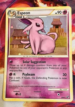 2010 Pokemon Espeon Holo - 2/90 HGSS Undaunted Card - Nice Swirl - Image 1