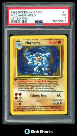 1999 POKEMON BASE SET 1ST EDITION #8/102 MACHAMP HOLO PSA 7 - Image 1