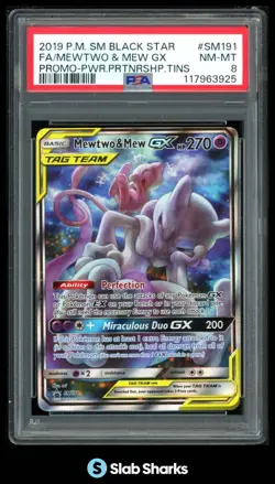 2016 POKEMON SM BLACK STAR PROMOS #SM191 MEWTWO & MEW PSA 8 - Image 1