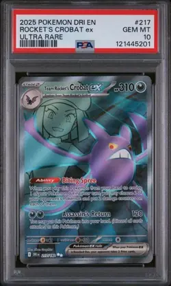 2025 POKEMON DRI EN-DESTINED RIVALS ULTRA RARE TEAM ROCKET'S CROBAT EX PSA 10 - Image 1