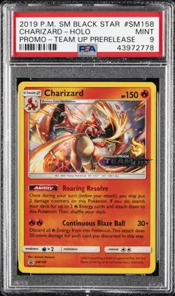 2019 POKEMON SM BLACK STAR PROMO TEAM UP PRERELEASE #SM158 CHARIZARD-HOLO PSA 9 - Image 1