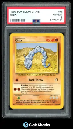 1999 POKEMON BASE SET UNLIMITED #56/102 ONIX COMMON PSA 8 - Image 1