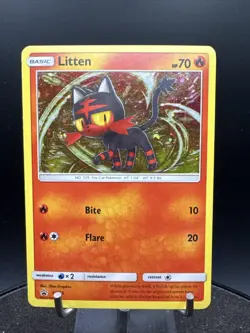 Litten SM23 Sun & Moon Black Star Promo Cosmos Holo Pokemon Card - Image 1