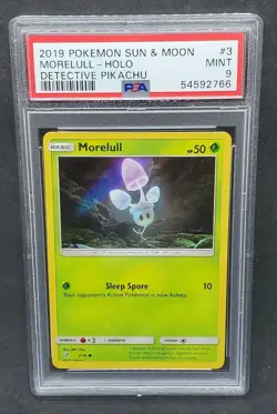 Pokemon PSA 9 MINT Morelull 3/18 Detective Pikachu Holofoil Rare 2019 S#2766 - Image 1