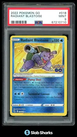2022 POKEMON SWORD & SHIELD POKEMON GO #018/078 RADIANT BLASTOISE PSA 9 - Image 1