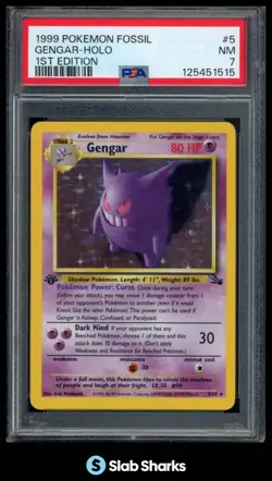1999 POKEMON FOSSIL 1ST EDITION #5/62 GENGAR HOLO PSA 7 - Image 1