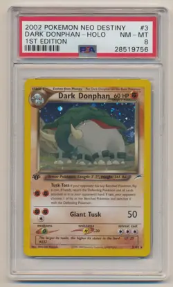 PSA 8 Pokemon Neo Destiny 1st Edition Holo Rare Dark Donphan 3/105 NM/MINT! - Image 1