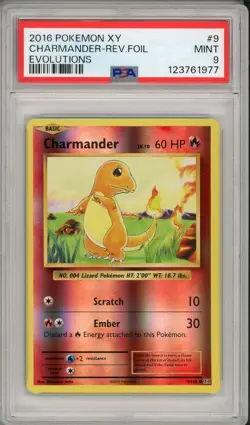 2016 Pokemon XY Evolutions Charmander Reverse Foil Holo #9 PSA 9 - Image 1