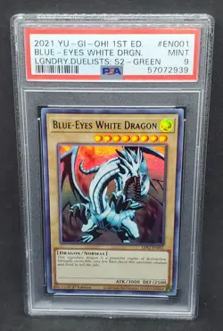 Yugioh PSA 9 MINT Blue-Eyes White Dragon (Green) LDS2-EN001 1st Ed. Ultra Rare - Image 1