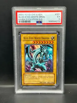Yugioh PSA 5 EX Blue-Eyes White Dragon SKE-001 Super Rare Unlimited 2004 S#4272 - Image 1