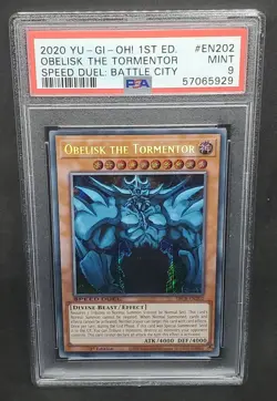 Yugioh PSA 9 MINT Obelisk the Tormentor SBCB-EN202 1st Edition Secret Rare - Image 1