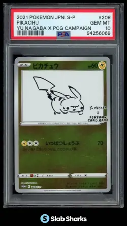 2021 POKEMON CARD GAME SV-P JPN #208/S-P PIKACHU YU NAGABA X CAMPAIGN PSA 10 - Image 1