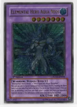 Yugioh Elemental Hero Aqua Neos POTD-EN031 Ultimate 1st Ed Silver Stamp UDE LP 1 - Image 1