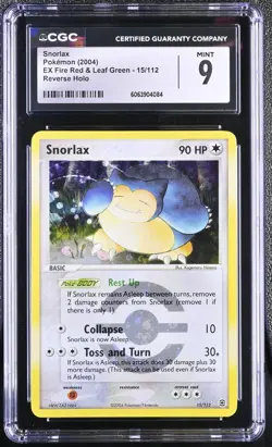 CGC 9 MINT Snorlax EX Fire Red & Leaf Green 15/112 Reverse Holo Pokemon Card - Image 1