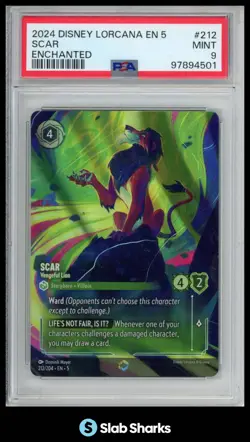 2024 DISNEY LORCANA EN 5 #212 SCAR ENCHANTED PSA 9 - Image 1