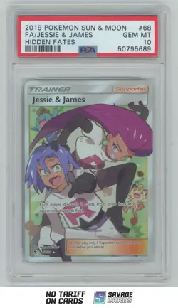 2019 Pokemon Sun & Moon Hidden Fates Full Art Jessie & James PSA 10 #68/68 - Image 1