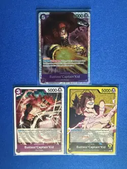 Eustass "Captain" Kidd One Piece TCG 3-card lot OP05 Super Rare+OP10 Leader++PWE - Image 1
