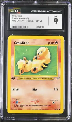 CGC 9 MINT Growlithe Neo Destiny 1st Edition 68/105 Pokemon Card - Image 1