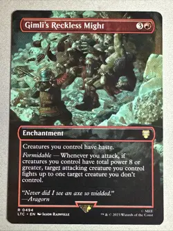 MTG / Gimli's Reckless Might / LTC / #494 / Regular (Borderless) / Rare / NM - Image 1