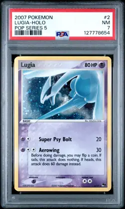 2007 POKEMON POP SER 5 #2 LUGIA-HOLO PSA 7 - Image 1
