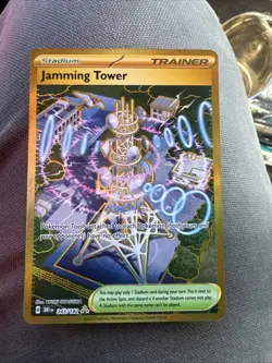 Pokemon TCG Jamming Tower Destined Rivals Gold Trainer Card 243/182 Holo - Image 1