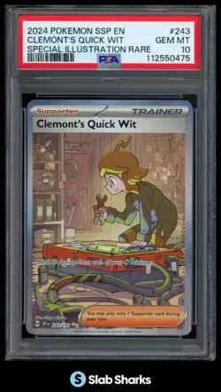 2024 POKEMON SSP EN 243/191 CLEMONT'S QUICK WIT SPECIAL ILLUSTRATION RARE PSA 10 - Image 1
