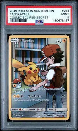 2019 POKEMON SUN & MOON COSMIC ECLIPSE SECRET #241 FULL ART/PIKACHU PSA 9 - Image 1