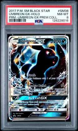 2017 POKEMON SM BLACK STAR PROMO UMBREON GX PREM COLL UMBREON GX-HOLO PSA 8 - Image 1