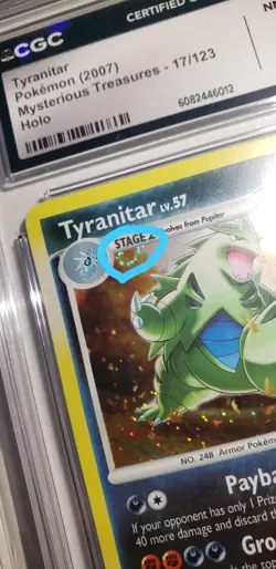 Pokemon TCG 2007 DP Mysterious Treasures Tyranitar 17/123 Holo CGC 8 NM/Mint - Image 5