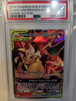 2019 Pokemon Charizard & Braixen GX 22/236 Sm-Cosmic Eclipse Holo Card PSA 9 - Image 1