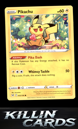 Pikachu 052/196 Pokemon Common SWSH11: Lost Origin Card NM - Image 1