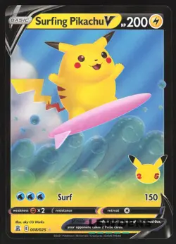Surfing Pikachu V - 008/025 - Celebrations - 25th Anniversary - Pokemon Card OC - Image 1