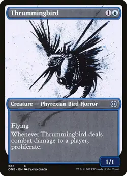 Thrummingbird 288 ONE MTG Blue Proliferate Uncommon Giron Phyrexian Horror 2023 - Image 1